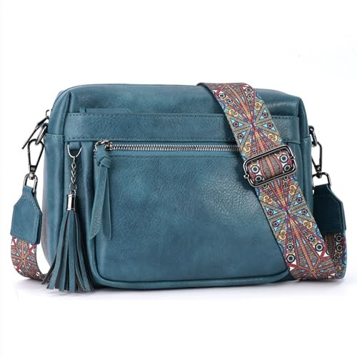 YOVIEE Damen Umhängetasche Vintage Crossbody Bag Premium PU Leder Schulter und Handtasche 3 Reißverschlussfächer Verstellbarer Breiter Gurt Gold Hardware Kompakt für Alltag und Sonderanlässe