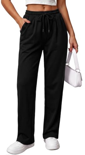Litherday Pantalón Deportivo Mujer Algodón con Cintura Elástica y Cordón Pantalón Chándal Mujer Cómodo para Casa Deporte Yoga Running Negro XL