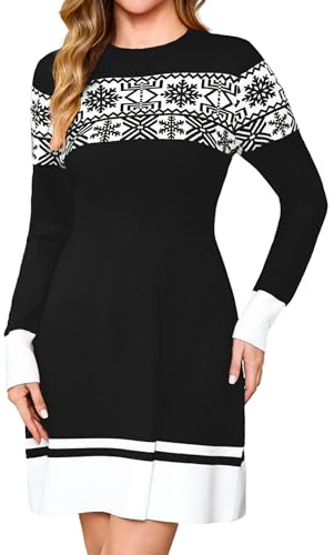 Gyabnw Vestidos Suéter Navideño de Punto Mujer Invierno Manga Larga Cuello Redondo Elegante Jersey Navidad Vestidos Casual Pullover