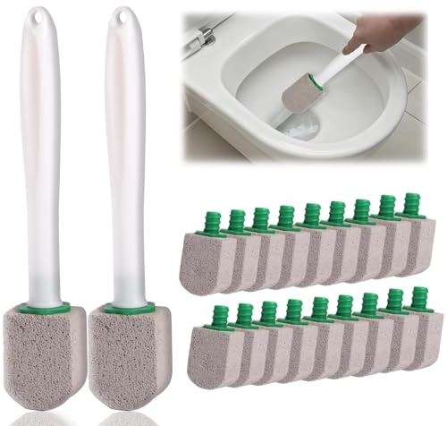 20 Pcs Toilet Pumice Cleaning Stone Set with 2 Handles Replaceable Pumice Stones for Toilet for Hard Water Stains Limescale & Toilet Bowl Rings (Gray)