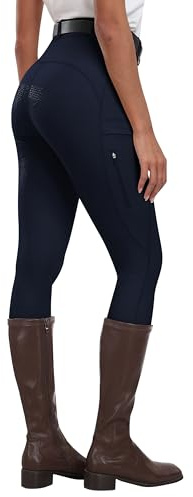 MoFiz Women's Silicone Full Seat Horse Riding Pants Zipper Pockets Equestrian Breeches Riding Tights Navy S