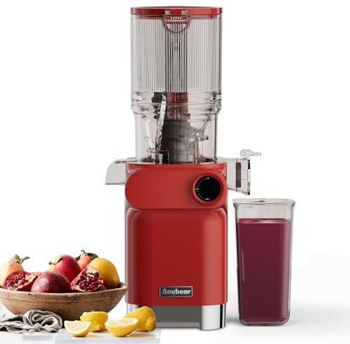 Anybear Cold Press Juicer 200W Masticating Slow Juicer 4.3 Large Feed Chute Fit Whole Fruits Vegetables | Upgraded Auger | Tritan Material | BPA Free | Juice Recipes (Red)