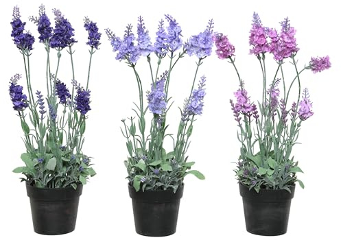 Decoris Lavanda artificial de 38 cm en maceta, 1 unidad, varios colores, planta artificial de lavanda, planta en maceta, decoración de primavera, decoración de verano, morado, lila