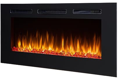 BALDERIA Elektrokamin Fiamma 48 | Elektrischer Einbaukamin mit 3D-Flammeneffekt | Elektro Heizung 2000W, LED-Beleuchtung | Kamin mit Fernbedienung, Timer, Startsteuerung & Thermostat | Schwarz