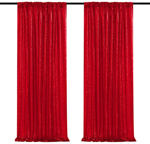 Lot de 2 Rideaux de Fond de fête en Tissu à Paillettes Rouges pour décoration de fête d'anniversaire, de Noël et d'anniversaire - 0,6 x 2,4 m