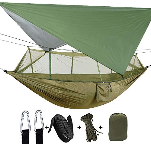 Hamac de camping pour 2 personnes avec filet, tente, sangles d'arbre, robuste, imperméable, léger, en nylon portable pour randonnée, voyage, plage, survie, jardin
