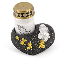 Novaliv Decoración para tumba con forma de corazón negro y manos con luz LED roja para tumba, decoración de tumba, luz para tumba, lámpara de tumba, soporte para velas de té, piedra de luto