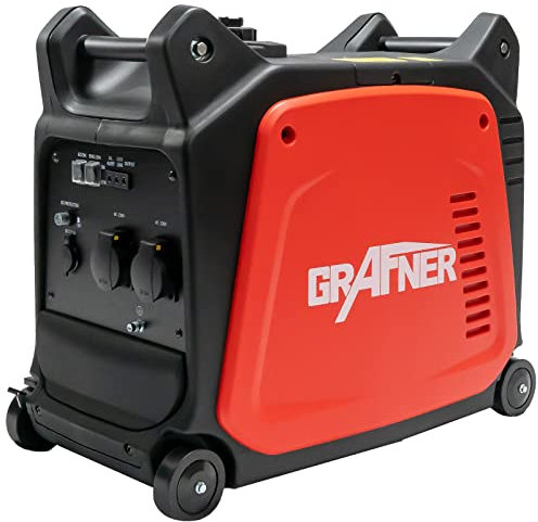 Grafner Inverter Stromerzeuger 3100 W (2,8 KW Dauerleistung), Benzinbetrieb 4 Takt, 2x 230V, Invertertechnologie für empfindliche Geräte, mit Rädern, digitaler Benzin Generator Notstrom Aggregat 3000