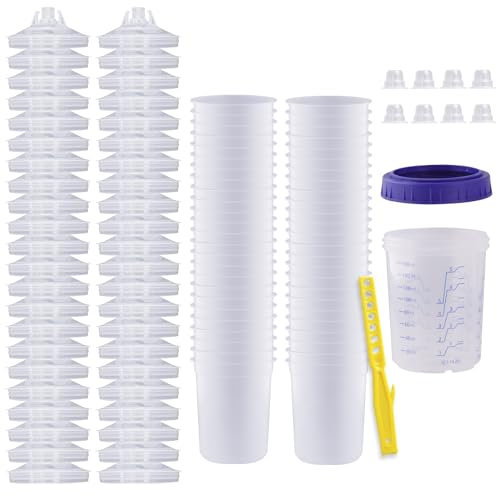 HVLP Spray Gun, Paint Sprayer with 10pcs 600ML Disposable Cups&Pressure Gauge, Car Spray Gun Kit with 3 Nozzles 1.4/1.7/2mm Nozzle Paint Mixing Quick Cup for home (160ML)