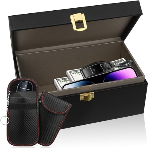 Diyife Extra Large Faraday Box, RFID Box for Car Keys with Pouch, Faraday Cage Key Fob Protector, Carbon Fiber Signal Blocker for Keyless Fob, Anti Theft Faraday Bags for Car Keys, Phones