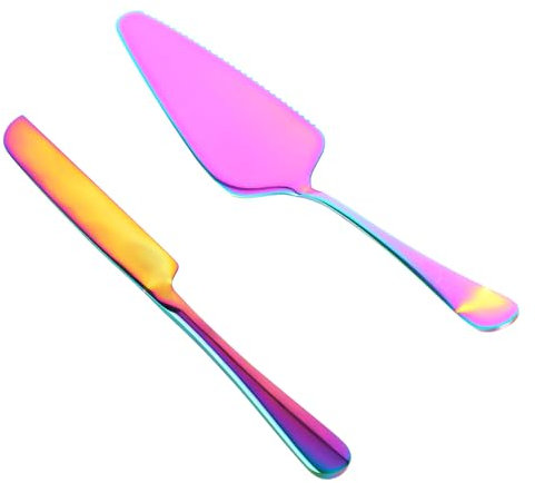 2pcs Couteau à Gâteau de Mariage, en Acier Inoxydable Coupe de Gâteau Patisserie Comprenant un Couteau à Gâteau & Une Spatule à Gâteau pour Les Fêtes d'Anniversaire de Mariage de Fiançailles
