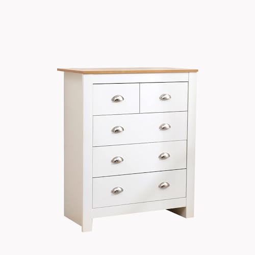 Kingwudo® Wooden Chest of Drawers with 2+3 Drawers Sideboard Storage Cabinet Organizer Unit Cupboard Drawers Chest for Bedroom Furniture,Living Room,Kitchen White ot Grey (White)