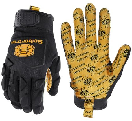 Seibertron H.P.I.R.G Receiver Handschuhe American Football,Handschuhe Touchscreen,Flexible,Atmungsaktive,Handrücken Schlagschutz Erwachsener Schwarz S