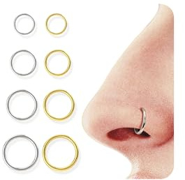 BodyBonita 8 Piezas Piercing Nariz Aros Plata/Dorados Mujer - Acero Inoxidable 316L Piercing Oreja Septum Piercing Tragus Hombre Daith Rook Helix Piercing Labios Pendientes Oro Plata 18G