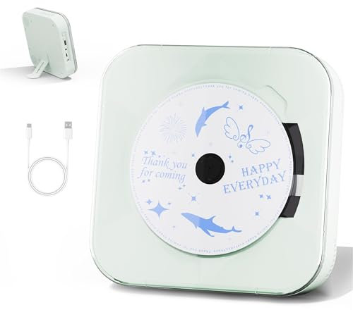 CD Player with Transparent Cover, Bluetooth, USB, High Fidelity Dual Speakers, 2000mAh Battery