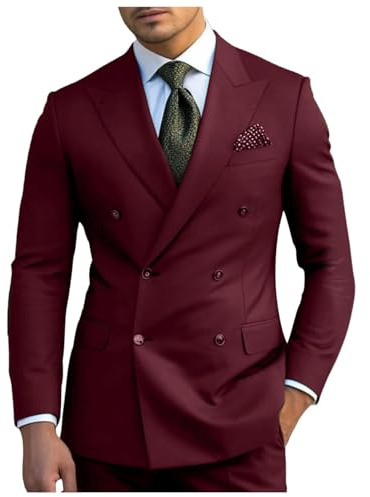 Ensemble blazer 2 pièces à double boutonnage pour homme, coupe ajustée, revers à revers, costume de smoking de mariage, bordeaux, S