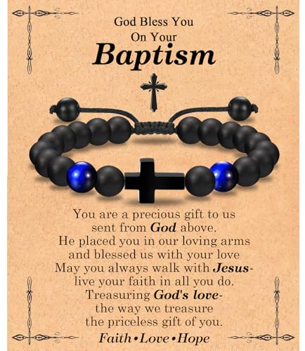 EFVISD Baptism Gifts for Boys Catholic, Cross Christian Beaded Bracelet Christening Gifts for Teen Boys Kids Men Son Grandson Nephew Brother Godson Christian