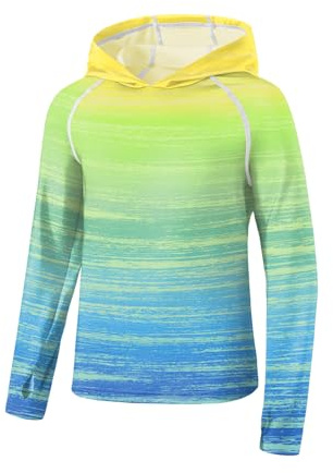 BesserBay Long Sleeve Rash Vest Kids UPF 50+ Rash Guard Hoodie Boys Swimming Costume Gradient Yellow 13-14 Years
