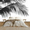 Papier Peint Intissé Silhouette Feuilles Palmier Noir Blanc Panoramique Papier Peint 350x256 cm pour Salon Chambre Décoration Murale pour Adolescents et Enfants Murale