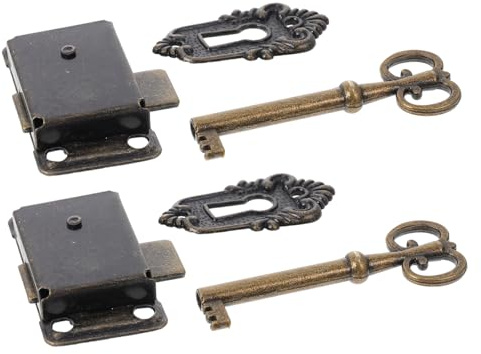 HAMPPLIES 2 pièces Serrures Métalliques Vintage pour Placard Verrous Décoratifs Classiques avec Clé Loquets pour Tiroir et Boîte à Bijoux Fermeture Sécurisée pour Meubles Anciens
