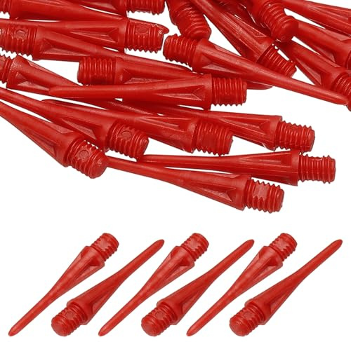 YELARXI Plastic Dart Tips, 2BA Thread Soft Tip Dart Points Replacement Dart Accessories- Fitting for (Electronic Dartboard/Practice/Home Entertainment/Competition) 50 Pack & Red