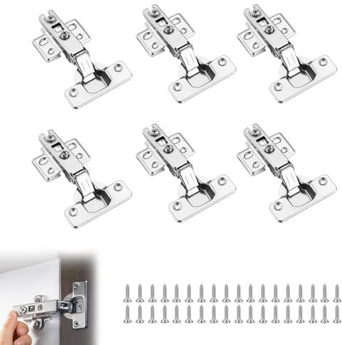 6Pcs 26mm Soft Close Cabinet Hinge 90-110 Degree Full Overlay Kitchen Door Concealed Kitchen Cupboard Door Hinges with Screws Inset Mute Hydraulic for Wardrobe Cabinet, Bedroom Furniture, Wood Box