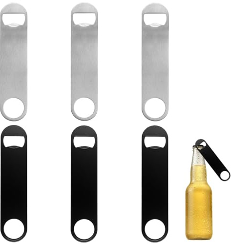 Abrebotellas de Acero Inoxidable, 6 Unidades, 17.8 X 4 cm Abrebotellas Plano, Abridor de Botellas de Cerveza de Acero Inoxidable para Cocina, Bar, Restaurante, Fiesta, Exterior (Plata, Negro)