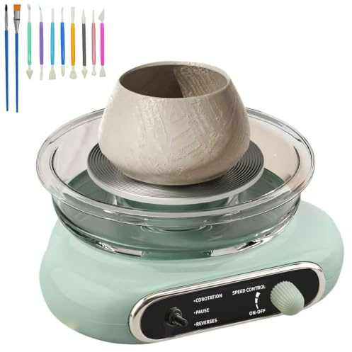 Máquina de Torno Eléctrico para Cerámica, Kit de Mini Torno de 12 Cm con Pedal, Rotación de Plato Giratorio con Velocidad Ajustable, Máquina de Plato Cerámico para Principiantes, Aficionados y green