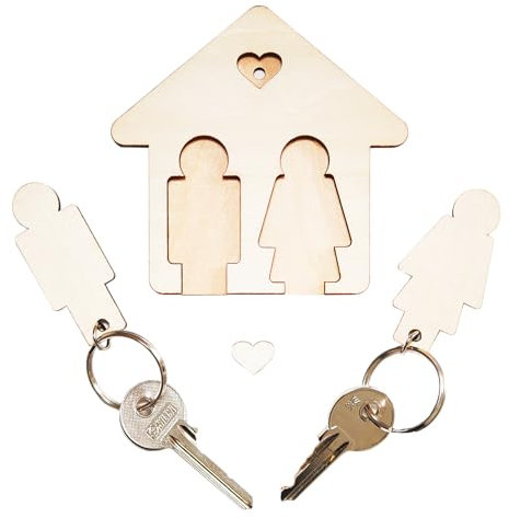 LAC Portachiavi Coppia Lui e Lei in Legno - Portachiavi Casa Nuova Regalo Coppia Casa - Idee Regalo Donna Anniversario