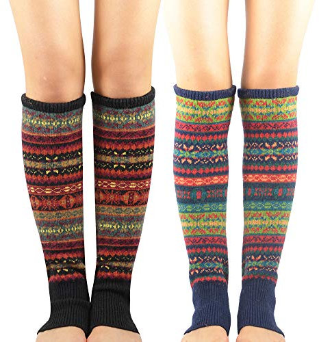 Durio Stulpen Damen Lange Winter Beinwärmer Gestrickt Verdicken Beinstulpen Böhmen Schwarz u. Navy