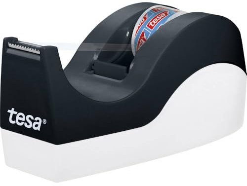 tesa Easy Cut Office Dispenser ORCA - Non-Slip Adhesive Tape Dispenser - Easy Handling, Clean Cut - 1 Rolls tesafilm Crystal Clear 10 m x 19 mm
