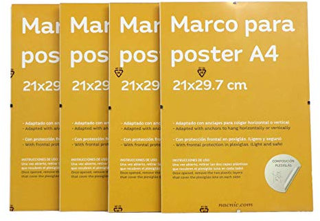 Nacnic Confezione da 4 cornici Clip Trasparenti. Supporti Trasparenti per Foto, manifesti, diplomi, Disegni o Fogli. A4 (21x29,7 cm) in Termini di Dimensioni. Clip Trasparente