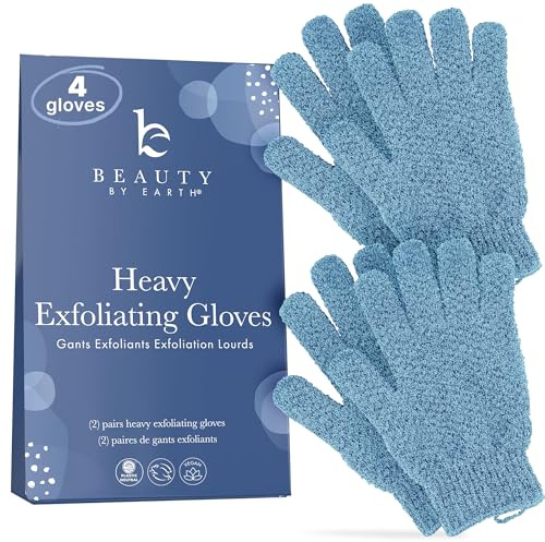 Exfoliating Glove (4 pcs, 2 Pairs) - Heavy Shower Gloves for Body Scrub, Exfoliates & Removes Dead Skin