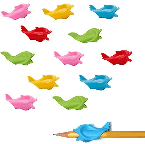 DUOHERESHUI 12 Pièces Grips Aide, Ergonomique Aide Ecriture, Outils de Posture D'écriture, Silicone Pencil Grips Aide, pour Enfants Étudiants Adultes Silicone Pen Grip Correcteur (Couleur Aléatoire)