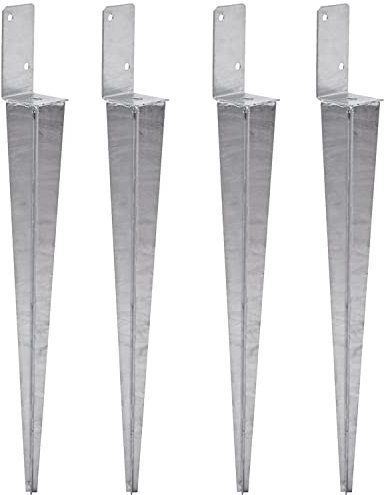 TRIBECCO 4 soportes universales para postes, para clavar, L, galvanizados en caliente, manguito de impacto para suelo, ancla, acero plateado (4, 70 x 700)