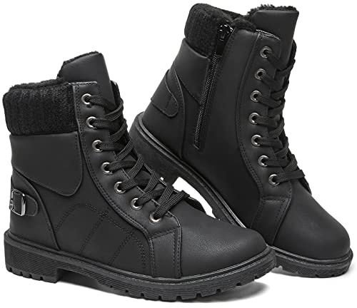 SERNIAL Womens Winter Snow Boots Fur Lined Ankle Boots(Black,US7)