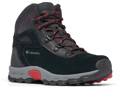 Columbia Newton Ridge Amped, Stivali da trekking e trekking a vita media Unisex - bambini e ragazzi, Black/Mountain Red Youth, 32 EU