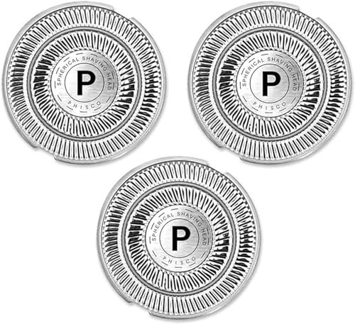 Phisco 3er-Pack Allergie-freundliche Herren-Rasierklingen mit Präzisionstrimmer für Trockenrasur, IPX7-wasserdicht | Inkl. 3 Ersatzklingen | Robust und leicht zu reinigen für Phisco RMS8112
