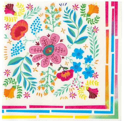 Talking Tables 50x Serviettes en Papier Boho Florales Colorées | Jetables pour Repas d'Été, BBQ, Pique-nique, Anniversaire Enfants, Fête Encanto, Festival, Découpage
