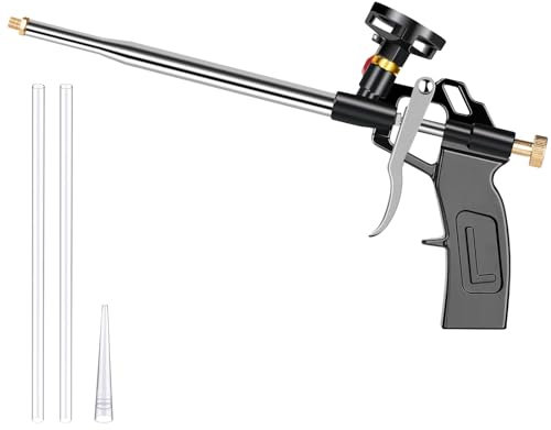 Drado Foam Gun, Heavy-Duty Foaming Gun for Caulking, Filling, Sealing, Needn't Cleaner Foam Dispensing Guns for Furniture Repair and DIY with x1 Plastic Nozzles x2 Plastic Extension Tubes