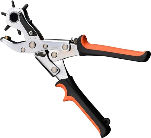 Edward Tools Leather Hole Punch Tool - 6 Multi Hole Plier for Belts, Shoes, Sewing, Crafts - Precison Clean Cut Punch - Fabric Hole Cutter - Belt Hole Puncher - Easy Revolve Size Adjust