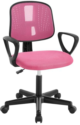 Klihome Sedia da Scrivania per Bambini, Sedia da Studio Girevole, Sedie Ergonomica con Ruote, Tessuto a Rete Traspirante, Sgabello Girevole con Schienale Regolabile Automaticamente, Rosa, K0004BS