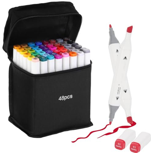 Kebuye Alkoholmarker 48 Farben, Alkohol Marker Stifte Set, Twin Tip Künstler Stifte Mit Ablagefläche, Marker & Filzstifte FüR Manga, Design, Malerei, Zeichnung