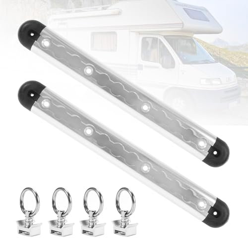 Aluminum Airline Rail Set With Fittings, With 4 x Lashing Eyes And 4 x End Caps Airline Rail For Securing Loads for Trailers, Trucks, Mobile Homes, Yachts - Anodized Lashing Rail