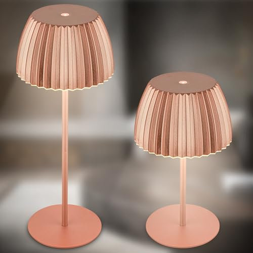 BRILONER - Riffle LED Tischlampe kabellos IP44 mit Lichtkante, Touchdimmer, Akku tauschbar, Nachttischlampe, Leselampe, LED Lampe, Akku Lampe, German Design Award Winner, 14,5x36,5cm, Kupferfarbig