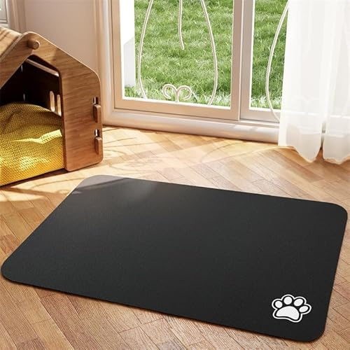 FANSU Tapis pour Gamelle Chien Absorbant Antidérapant Couleur Unie, Tapis Gamelle Chat Diatomite Séchage Rapide Antidérapant, Chien Accessoires Lavable pour Bols à Nourriture (Noir,50x80cm)