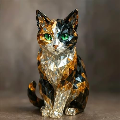 Crystal Animal Sculptures, Handmade Crystal Owl Sculptures, Collectible Art Painted Glass Animal Figurines, Crysta l Artwork, for Home Decor,Office, Bar (Cat)