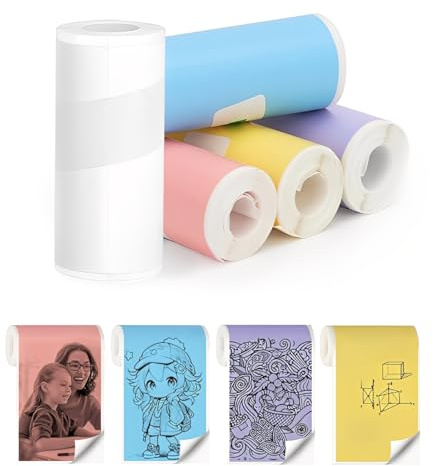 THQAE 5 rullar termisk pappersmaskin för barn - termiskt papper för barn snabbkameror, lätt att byta, perfekt för utskrift av dokument och foton, 57 x 25 mm