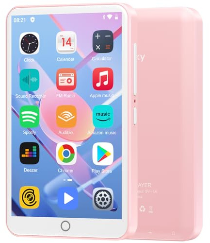 Reproductor de MP3 con Bluetooth y WiFi, Oilsky 80GB Portable MP3 Music Player con Spotify, Audible, Deezer, Reproductor MP4 de Pantalla Táctil 1080P de 4'', Android 9.0 (Rosa)