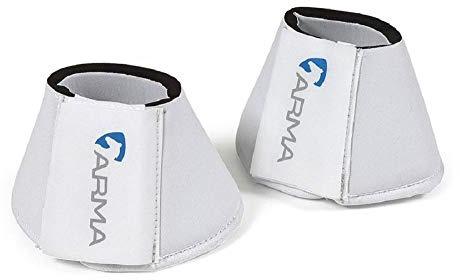 Shires Arma Neoprene Bell Boots - Anti-Spin Double Lock Shock Absorbing Horse Overreach Boots White/Cob
